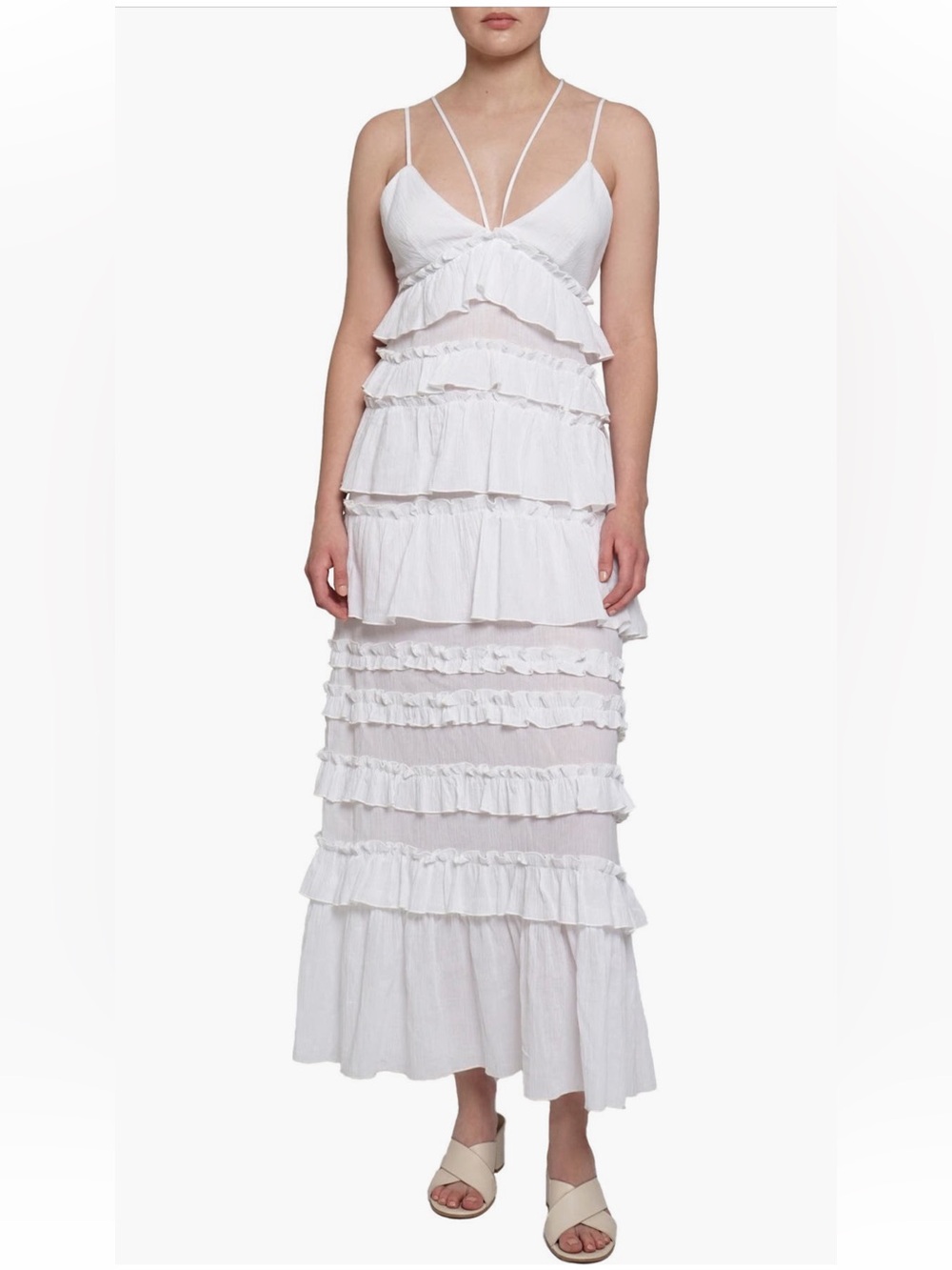 KNOW ONE CARES WHITE TIERED RUFFLE MAXI DRESS SIZE M NWT - Picture 2 of 8